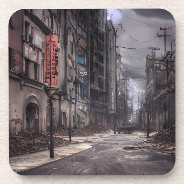 Abandoned City | Post Apocalyptic Dystopian World  Beverage Coaster (Front)