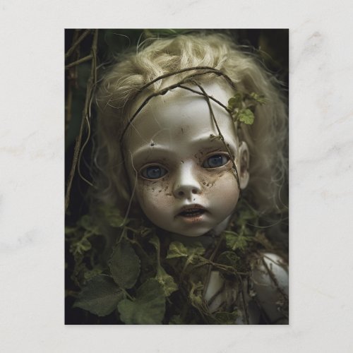 Abandoned Doll Overgrown in a Garden Postcard