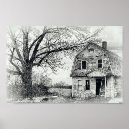 Abandoned Farmhouse Winter Monochrome Scenery Poster