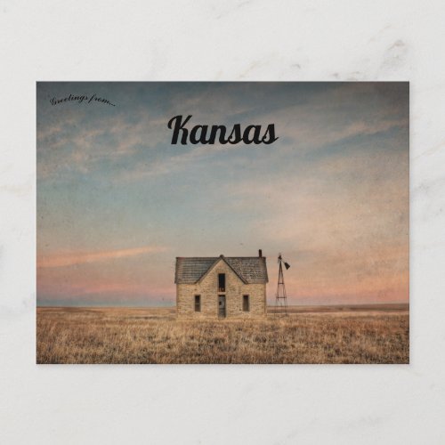 Abandoned House on the Wind Swept Kansas Prairie Postcard
