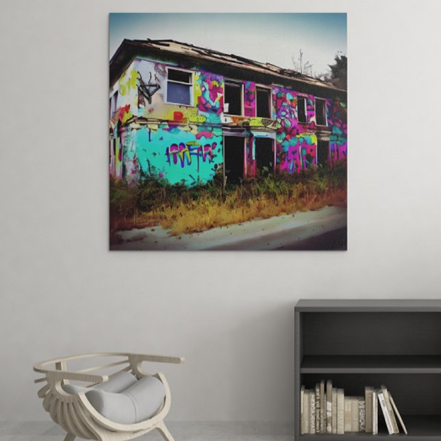 Abandoned House with Colorful Graffiti Canvas Print (Creator Uploaded)