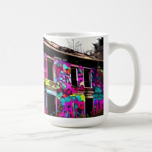 Abandoned House with Colorful Graffiti Coffee Mug