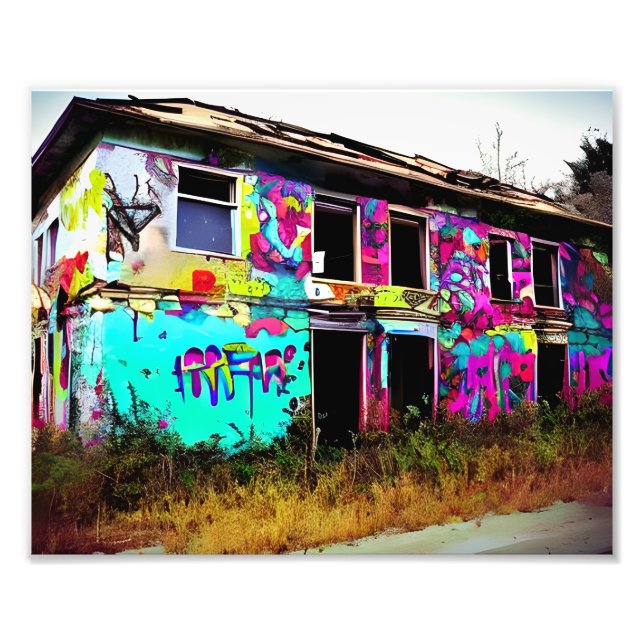 Abandoned House with Colorful Graffiti Photo Print (Front)