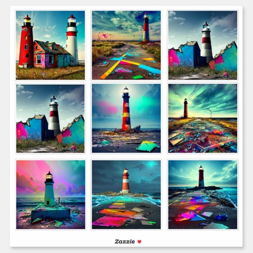 Abandoned Lighthouses on the Beach Colorful Sticker