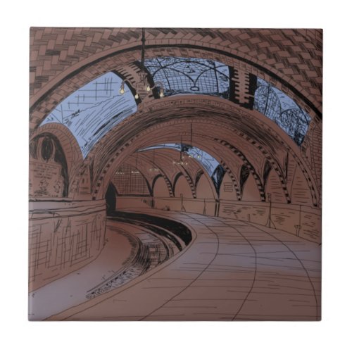 Abandoned NY City Hall Subway Station Illustration Ceramic Tile