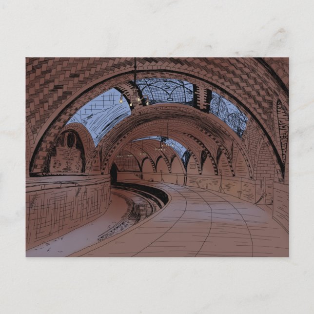 Abandoned NY City Hall Subway Station Illustration Postcard (Front)