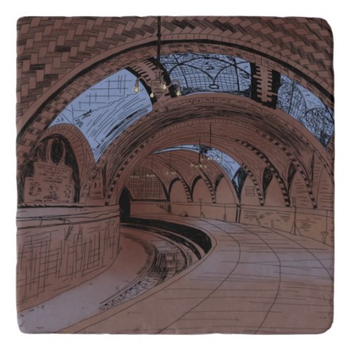 Abandoned NY City Hall Subway Station Illustration Trivet