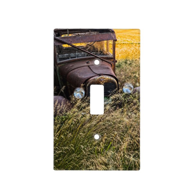 Abandoned old car in tall grass light switch cover (Front)