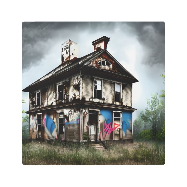 Abandoned Old House Spray Paint Graffiti Metal Print (Front)