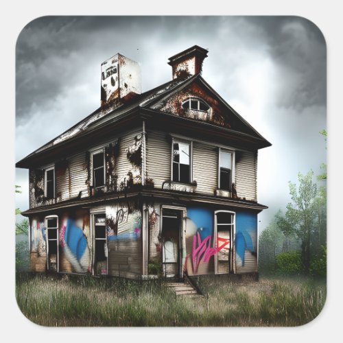 Abandoned Old House Spray Paint Graffiti Square Sticker