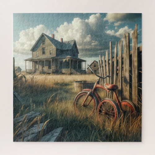 Abandoned Red Retro Tricycle Jigsaw Puzzle