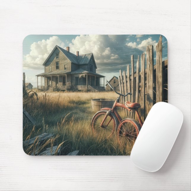 Abandoned Red Retro Tricycle Mouse Pad (With Mouse)