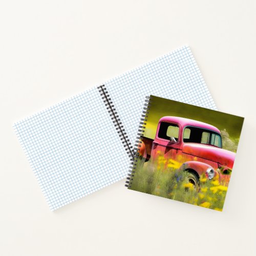 Abandoned Red Truck Grid Notebook