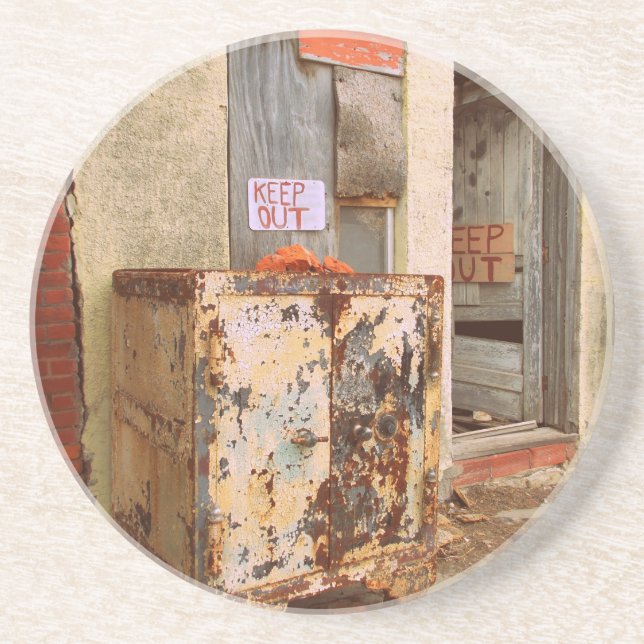 Abandoned Safe Sandstone Coaster (Front)