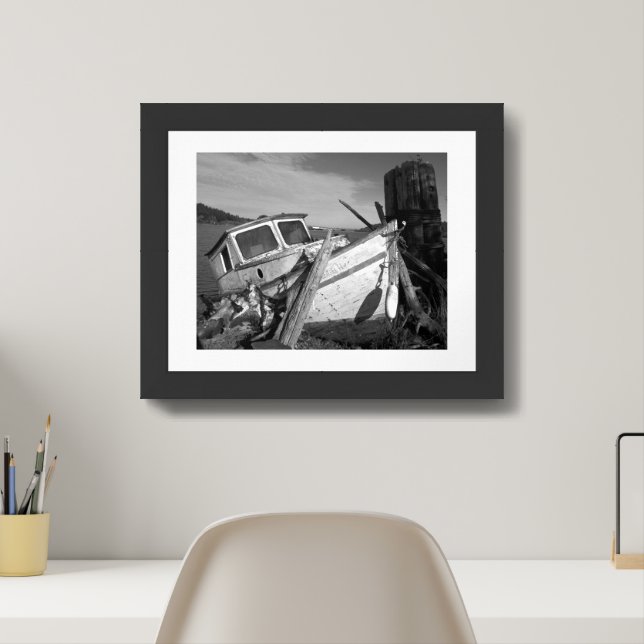 Abandoned Shipwreck Black and White Framed Art (Home Office)