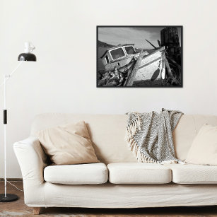 Abandoned Shipwreck Black and White Glossy Poster