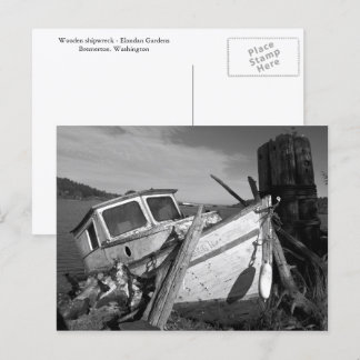 Abandoned Shipwreck Black and White Photo Postcard