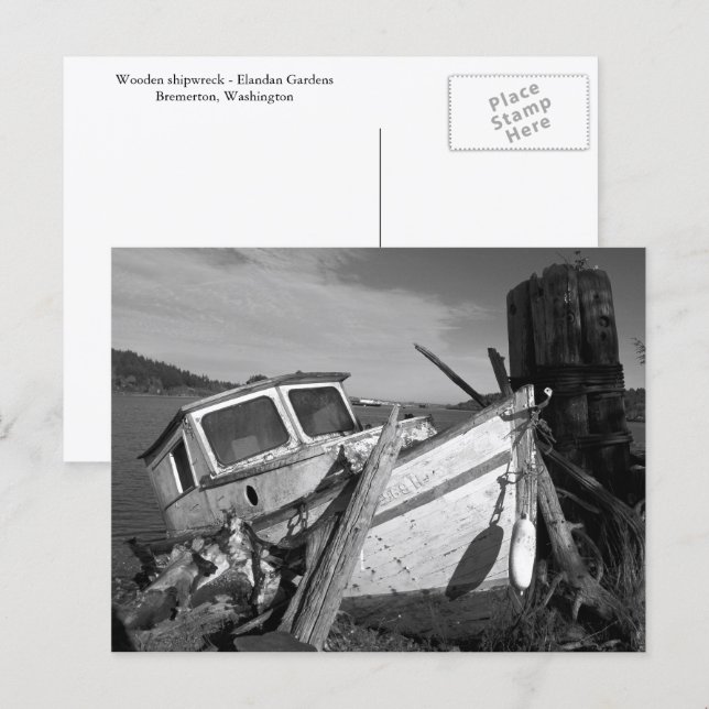 Abandoned Shipwreck Black and White Photo Postcard (Front/Back)