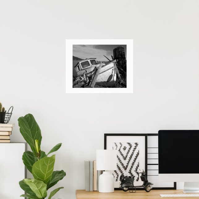 Abandoned Shipwreck Black and White Poster (Home Office)