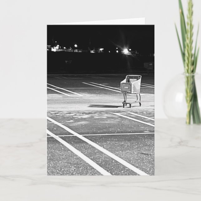 Abandoned Shopping Cart in Empty Parking Lot Card (Front)