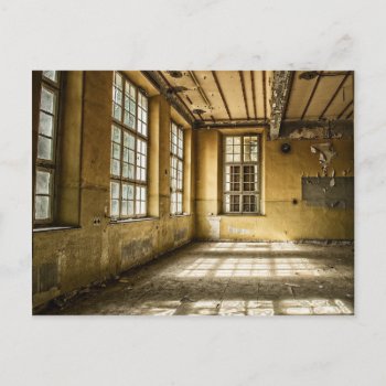 Abandoned Space With Large Windows Post Card by wheresthekharma at Zazzle