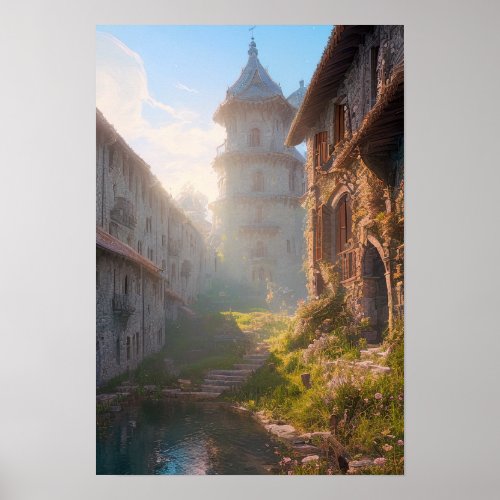 Abandoned Streets of a Medieval Village Poster