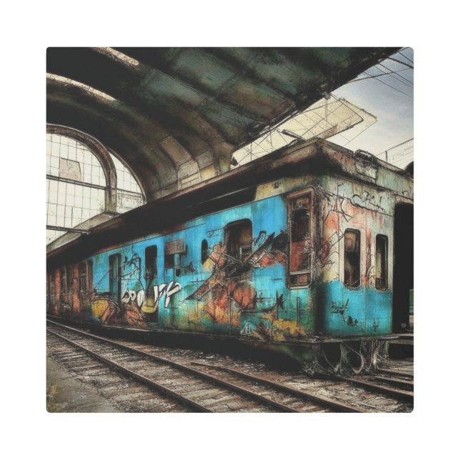 Abandoned Train with Graffiti Urban Street Art (Front)