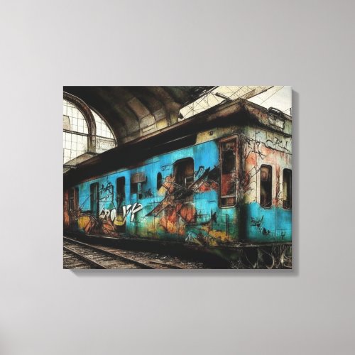 Abandoned Train with Graffiti Urban Street Art Canvas Print