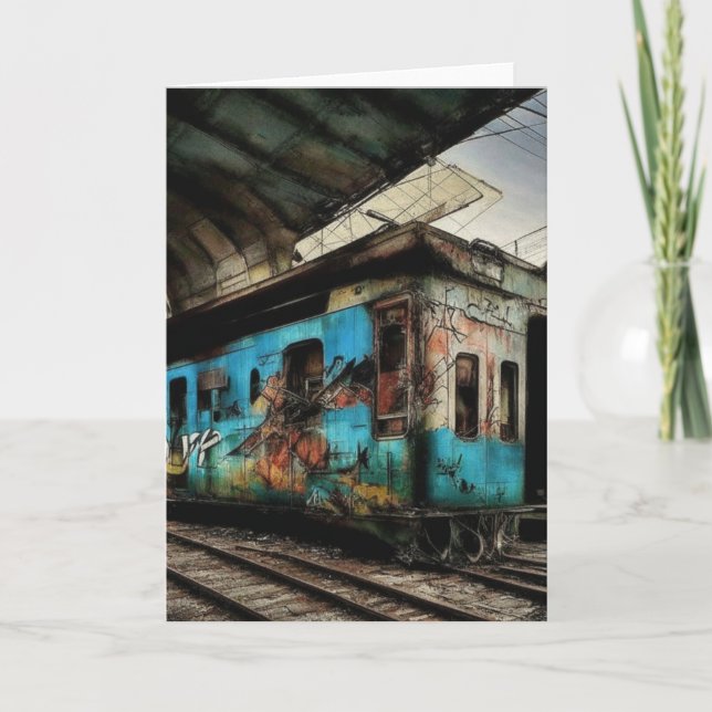 Abandoned Train with Graffiti Urban Street Art Card (Front)