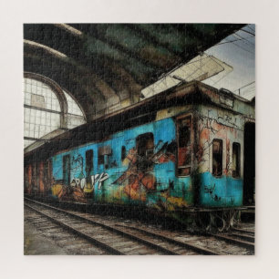 Abandoned Train with Graffiti Urban Street Art Jigsaw Puzzle