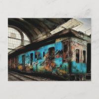 Abandoned Train with Graffiti Urban Street Art