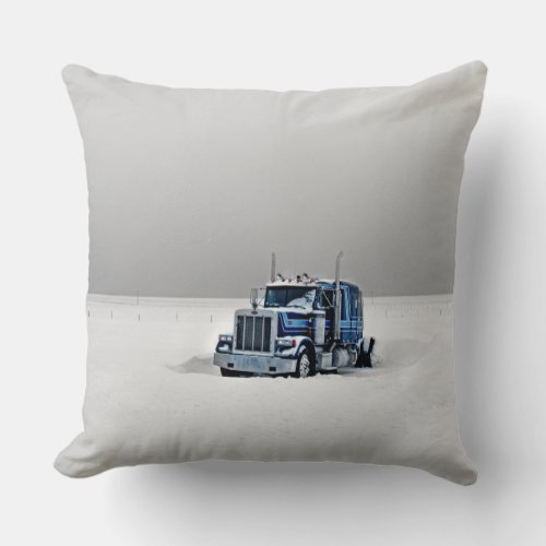 Abandoned truck in the snow desert throw pillow