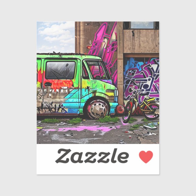 Abandoned Van and Bike Graffiti Urban Art Sticker (Sheet)