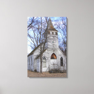 Abandoned White Country Church Canvas Print