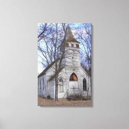 Abandoned White Country Church Canvas Print