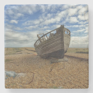 Abandoned Wooden Fishing Boat   Dungeness Stone Coaster