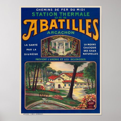Abatilles Arcachon France Vintage Poster 1920