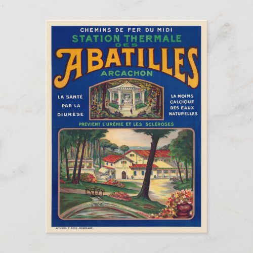 Abatilles Arcachon France Vintage Poster 1920 Postcard