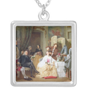 Abbe Prevost reading 'Manon Lescaut', 1856 Silver Plated Necklace