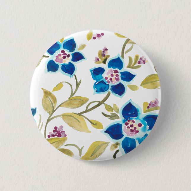 Abbey Floral Tiles - Blue Blooms Button (Front)