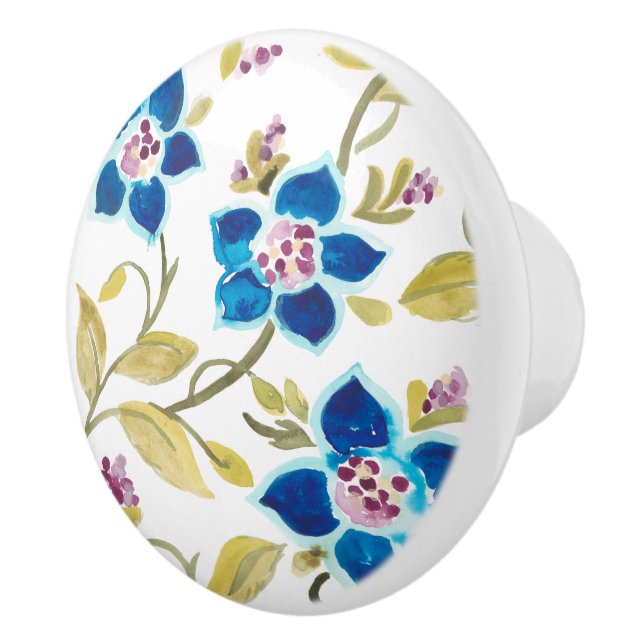 Abbey Floral Tiles - Blue Blooms Ceramic Knob (Right)