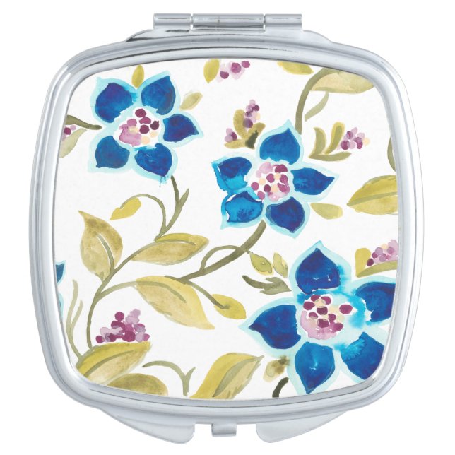 Abbey Floral Tiles - Blue Blooms Compact Mirror (Front)
