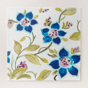 Abbey Floral Tiles - Blue Blooms Jigsaw Puzzle