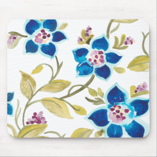 Abbey Floral Tiles - Blue Blooms Mouse Pad