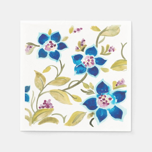 Abbey Floral Tiles - Blue Blooms Napkins (Front)
