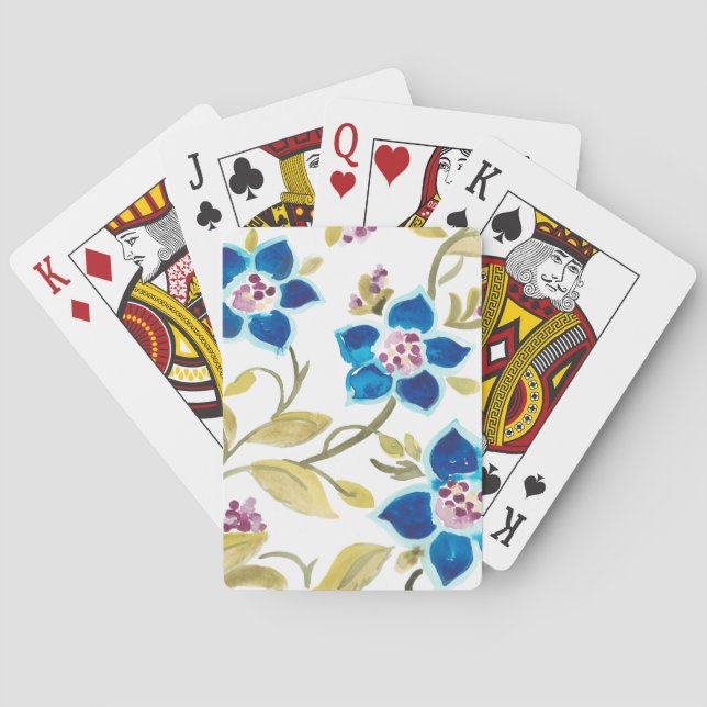 Abbey Floral Tiles - Blue Blooms Poker Cards (Back)