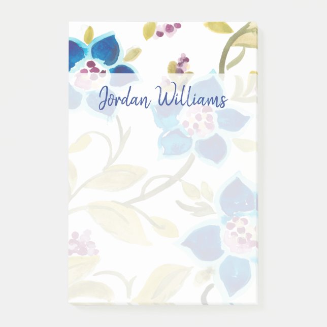 Abbey Floral Tiles - Blue Blooms Post-it Notes (Front)