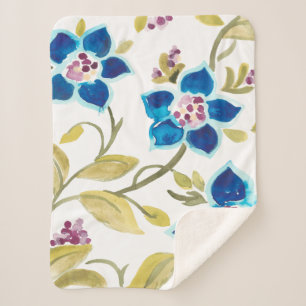 Abbey Floral Tiles - Blue Blooms Sherpa Blanket
