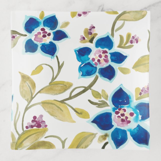 Abbey Floral Tiles - Blue Blooms Trinket Tray (Front)