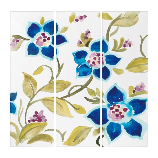 Abbey Floral Tiles - Blue Blooms Triptych (Front)